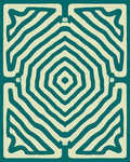 Teal Cream Concentric Diamond Pattern Rug