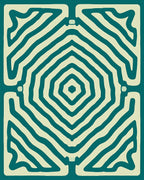 Teal Cream Concentric Diamond Pattern Rug