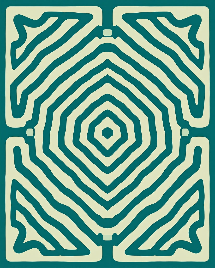 Teal Cream Concentric Diamond Pattern Rug