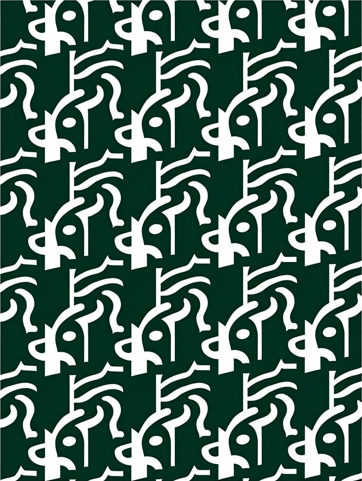 Dark Green Cream Abstract Swirl Pattern Rug