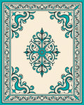 Ornate Teal Cream Scroll Rug
