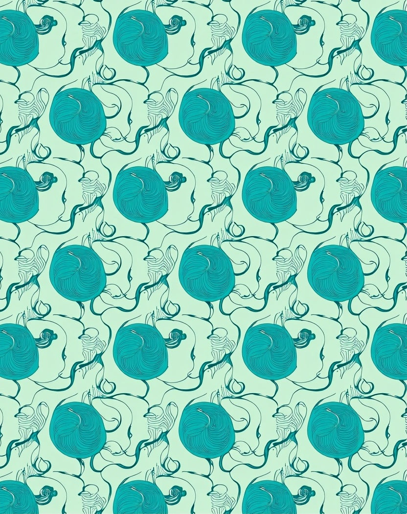 Teal Organic Flowing Lines Design Rug