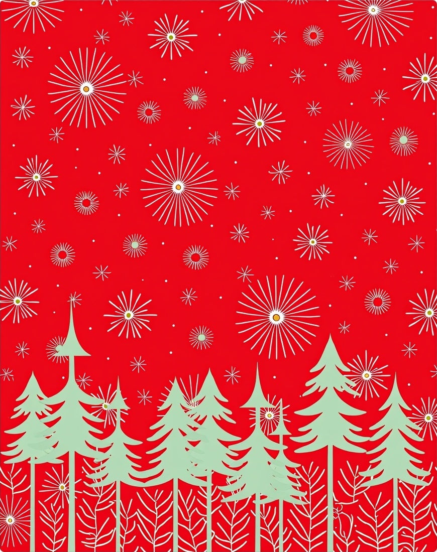 Festive Evergreen Tree Starburst Design Rug