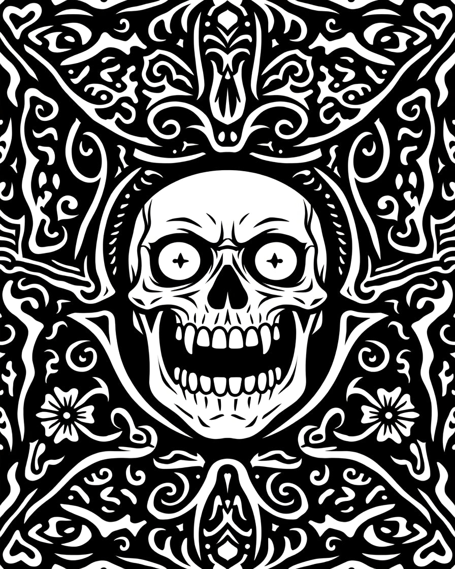 Dark Floral Skull Pattern Rug