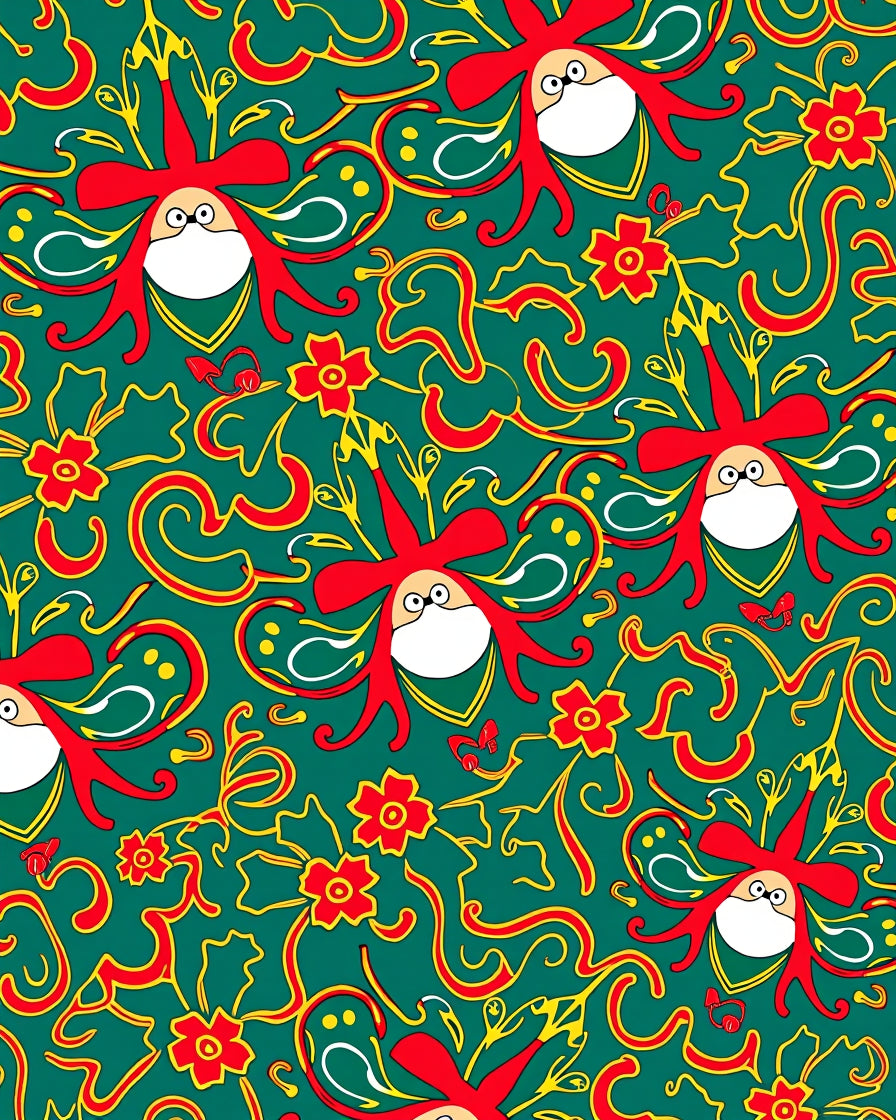 Whimsical Red Floral Swirls Teal Rug