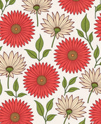 Red Cream Daisy Floral Pattern Rug