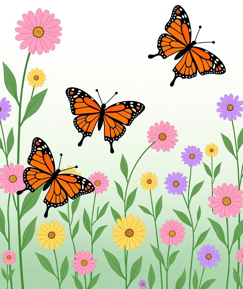 Monarch Butterflies Floral Meadow Design Rug