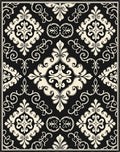 Black Beige Damask Pattern Rug