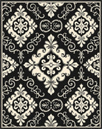 Black Beige Damask Pattern Rug