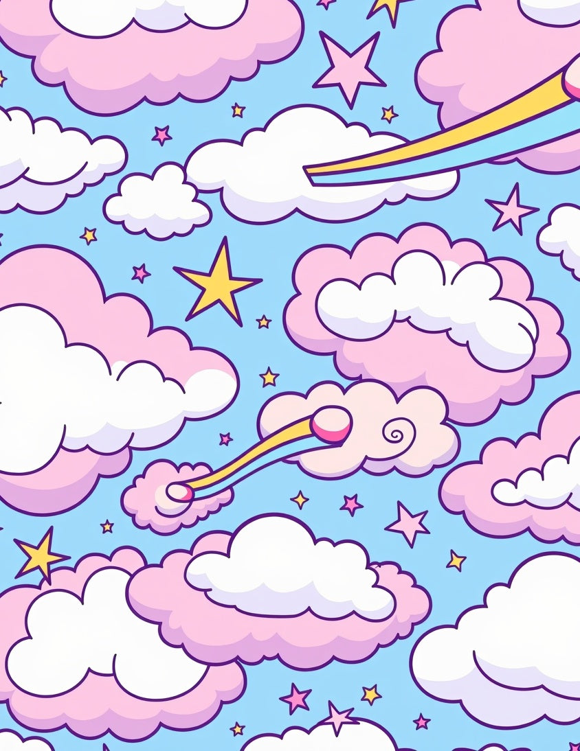 Dreamy Clouds And Stars Pattern Rug