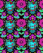 Vibrant Cat Floral Pattern Design Rug