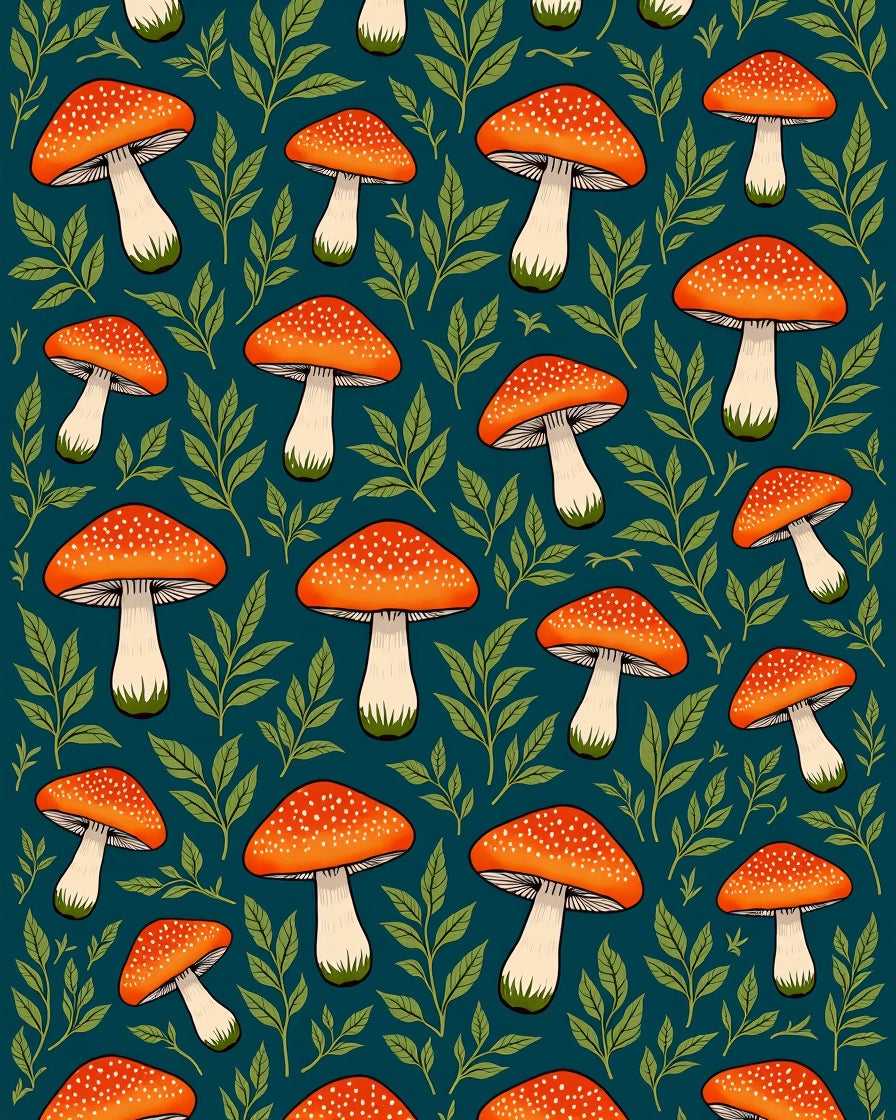 Cute Mushroom Leaf Pattern Rug