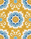 Golden Yellow Blue Floral Medallion Pattern Rug