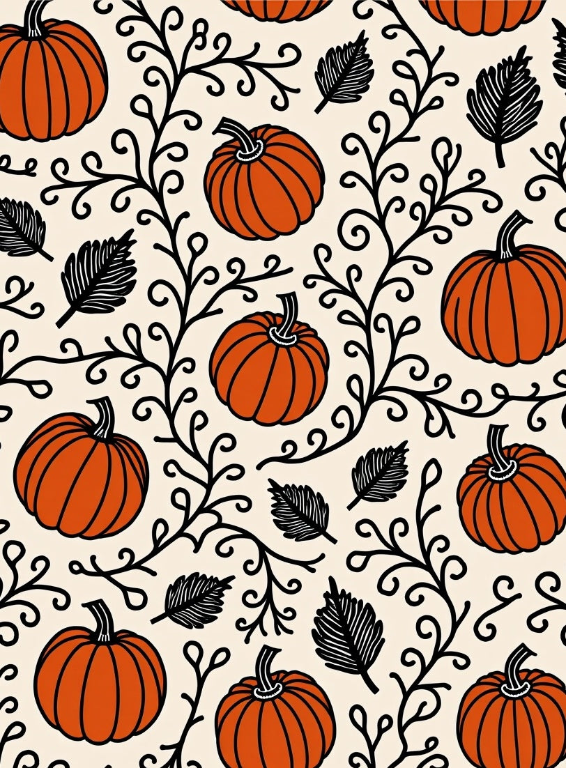 Orange Pumpkin Vine Pattern Rug