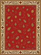 Red Acorn Vine Patterned Print Rug