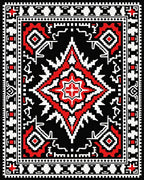 Bold Geometric Red Black White Design Rug