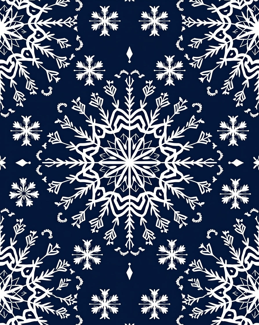 Dark Blue White Snowflake Mandala Rug