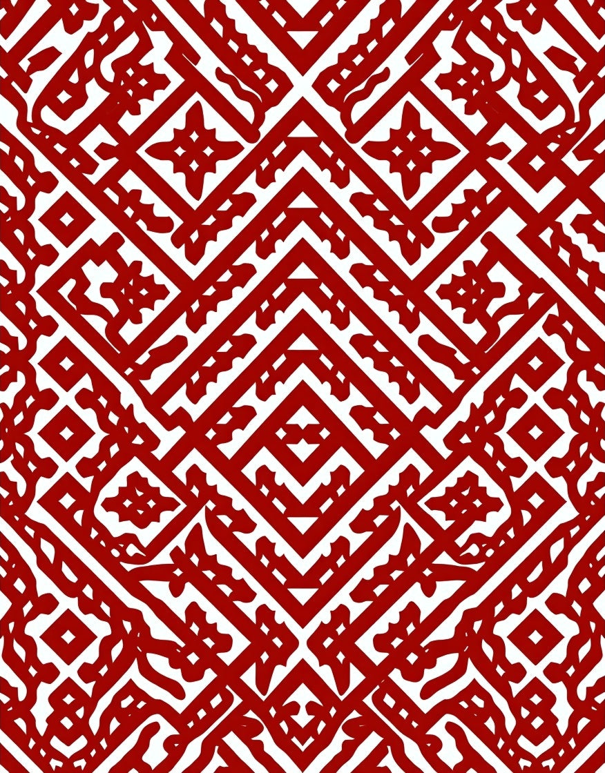 Abstract Red White Geometric Pattern Rug