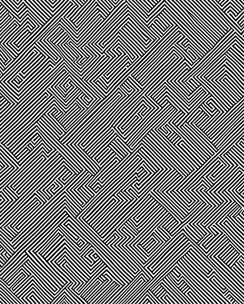 Modern Black White Maze Pattern Rug