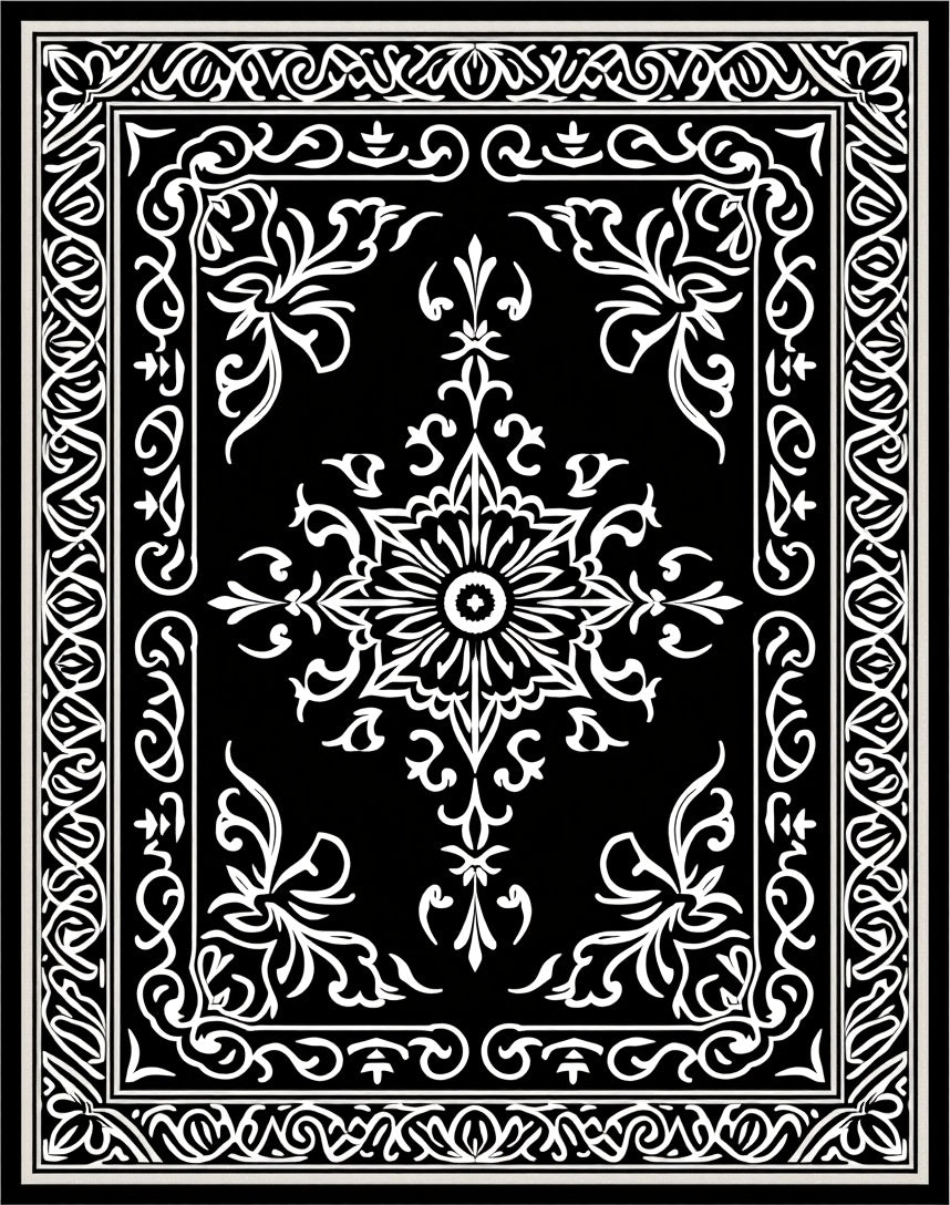 Classic White Ornate Floral Square Design Rug