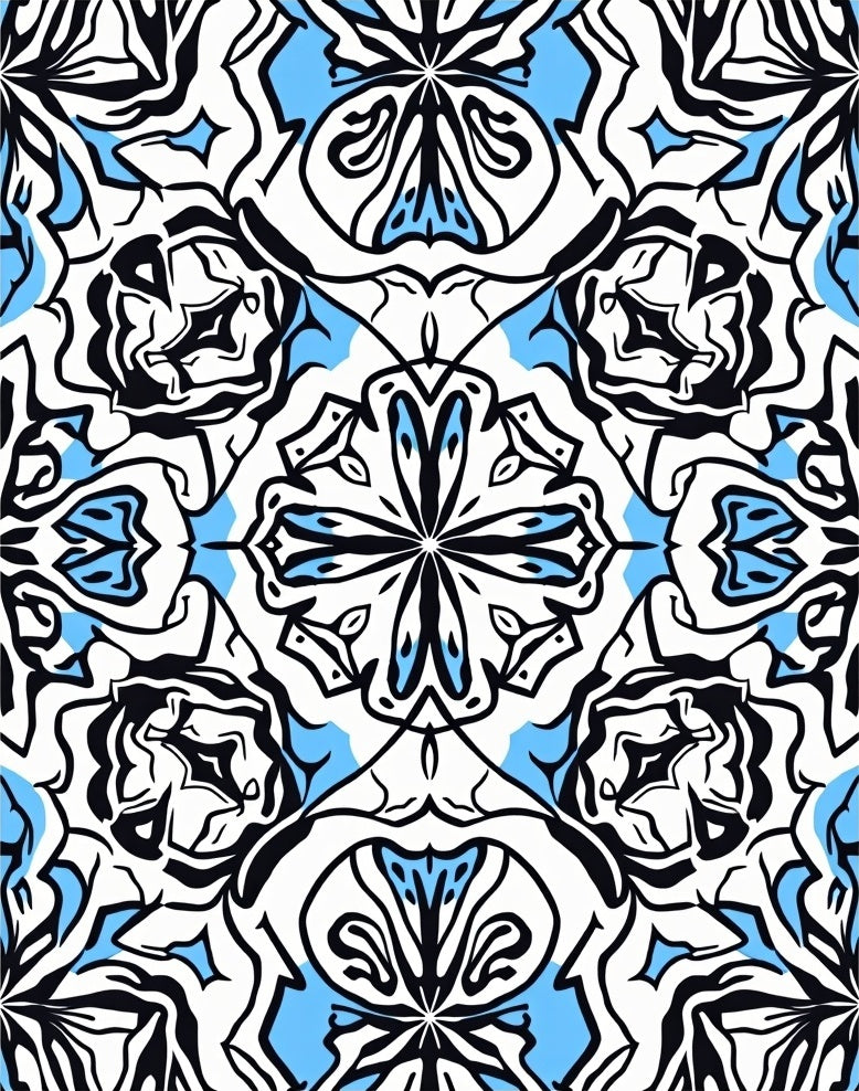 Abstract Symmetrical Black Blue Design Rug