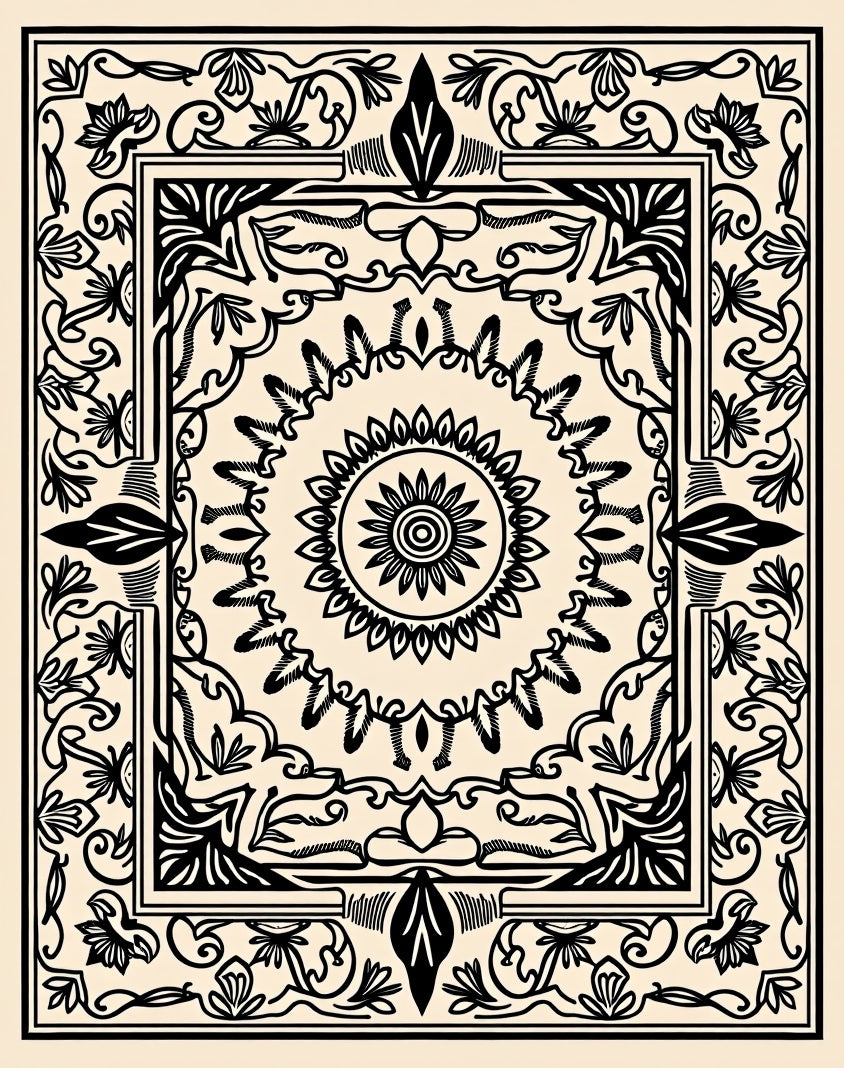 Ornate Floral Sunburst Mandala Pattern Rug