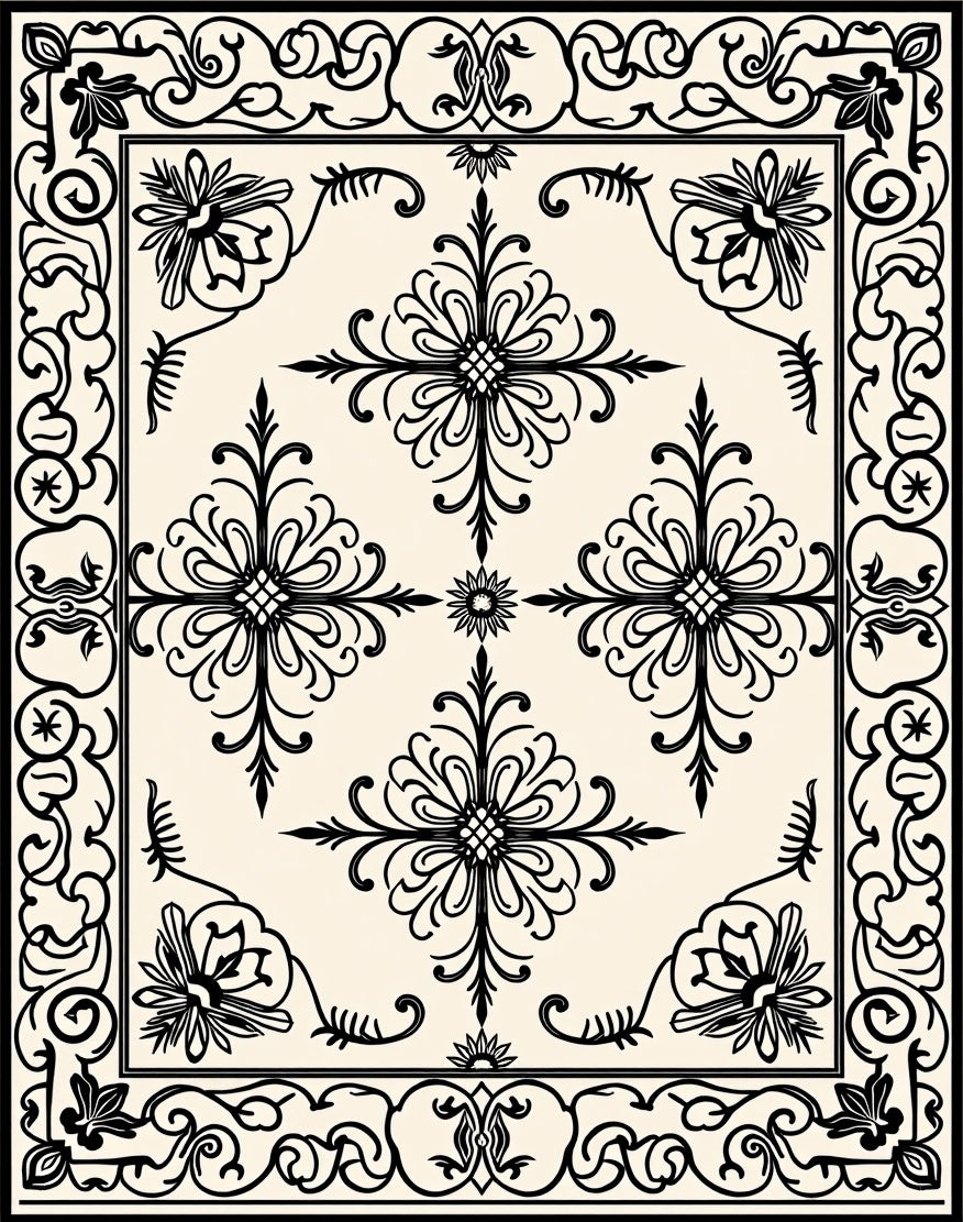 Classic Floral Scrollwork Detailed Pattern Rug