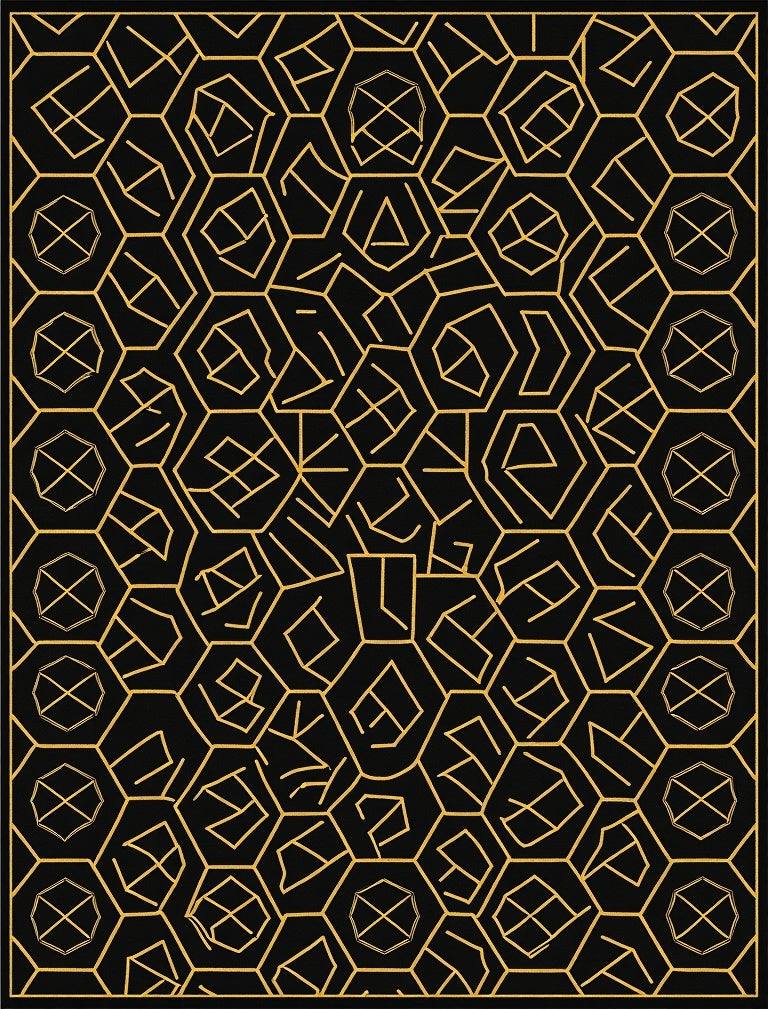 Geometric Honeycomb Gold Line Art Rug