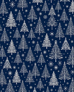 White Pine Trees Snowflakes Navy Rug