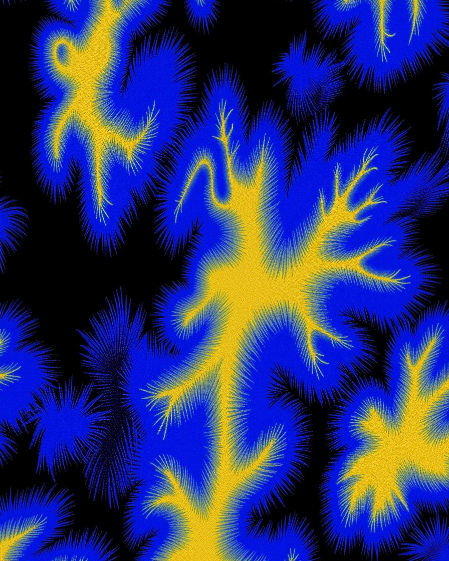 Abstract Blue Yellow Tree Pattern Rug