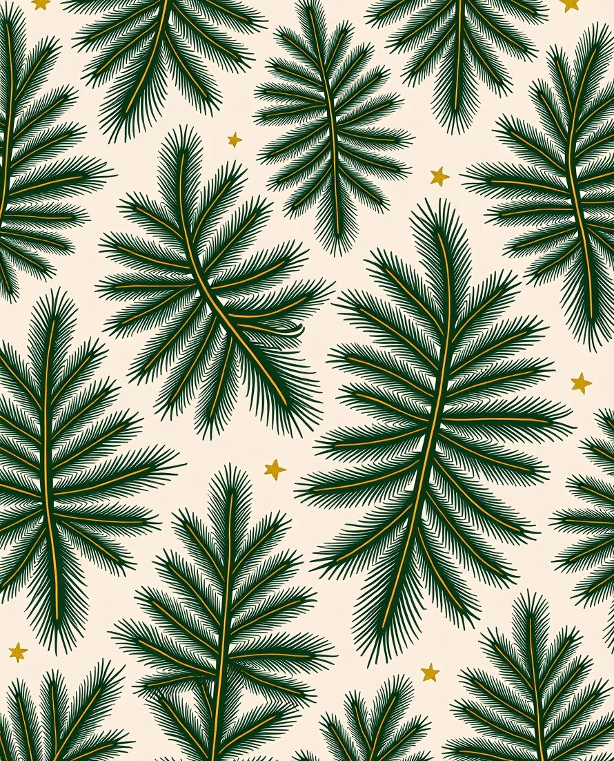Green Pine Sprig And Gold Star Pattern Rug