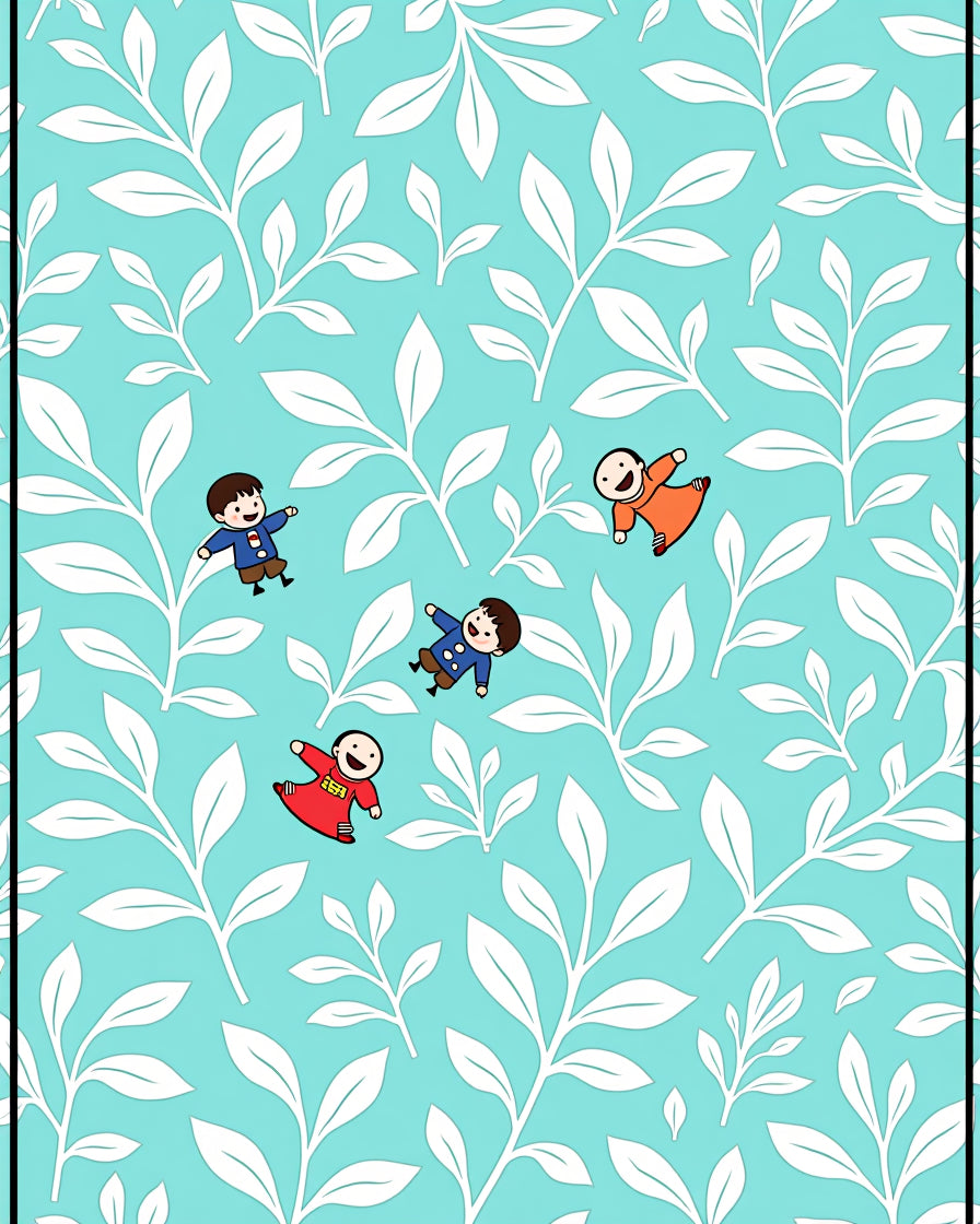Playful Children and Leaf Pattern Rug