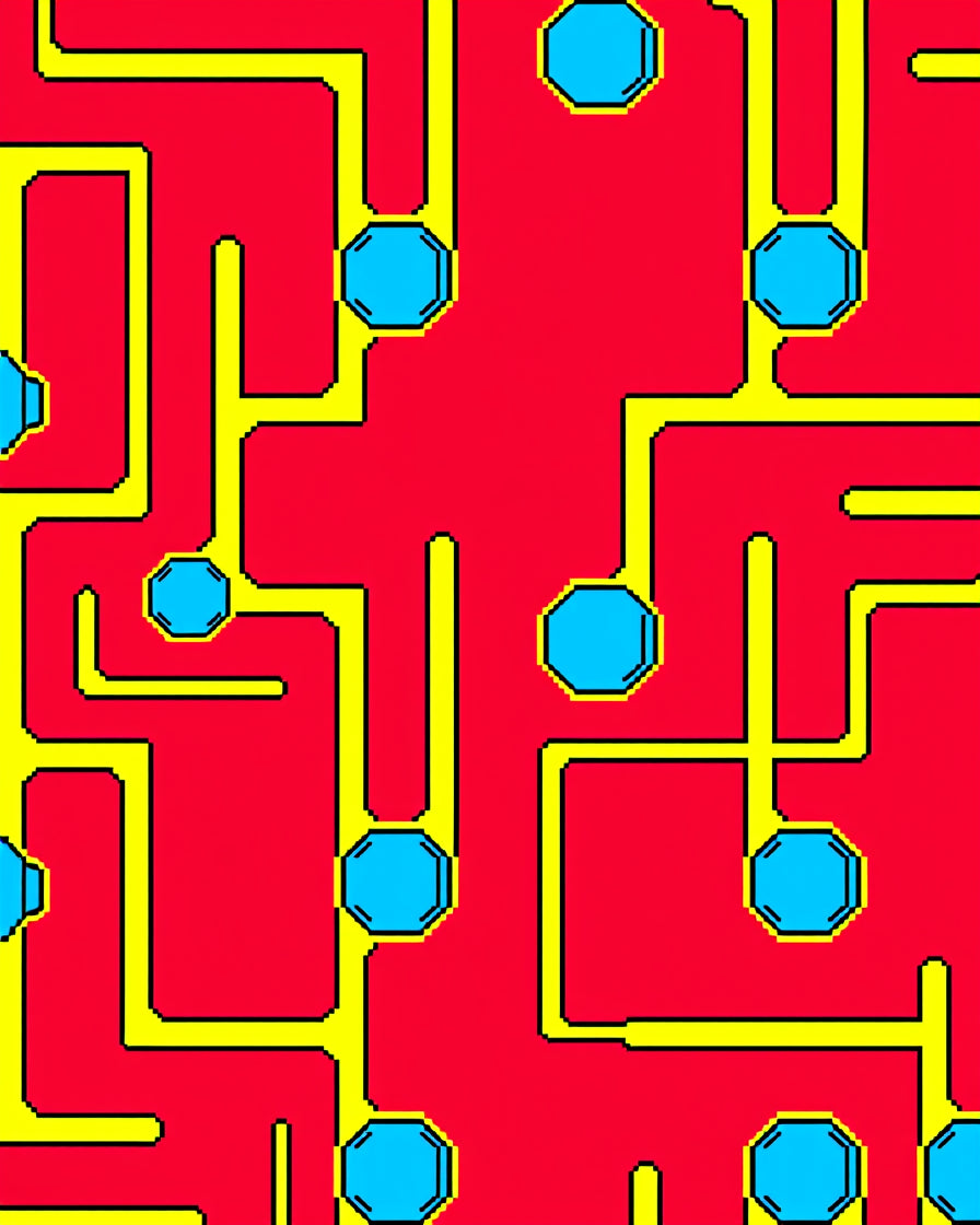 Red Yellow 8-Sided Blue Geometric Pattern Rug