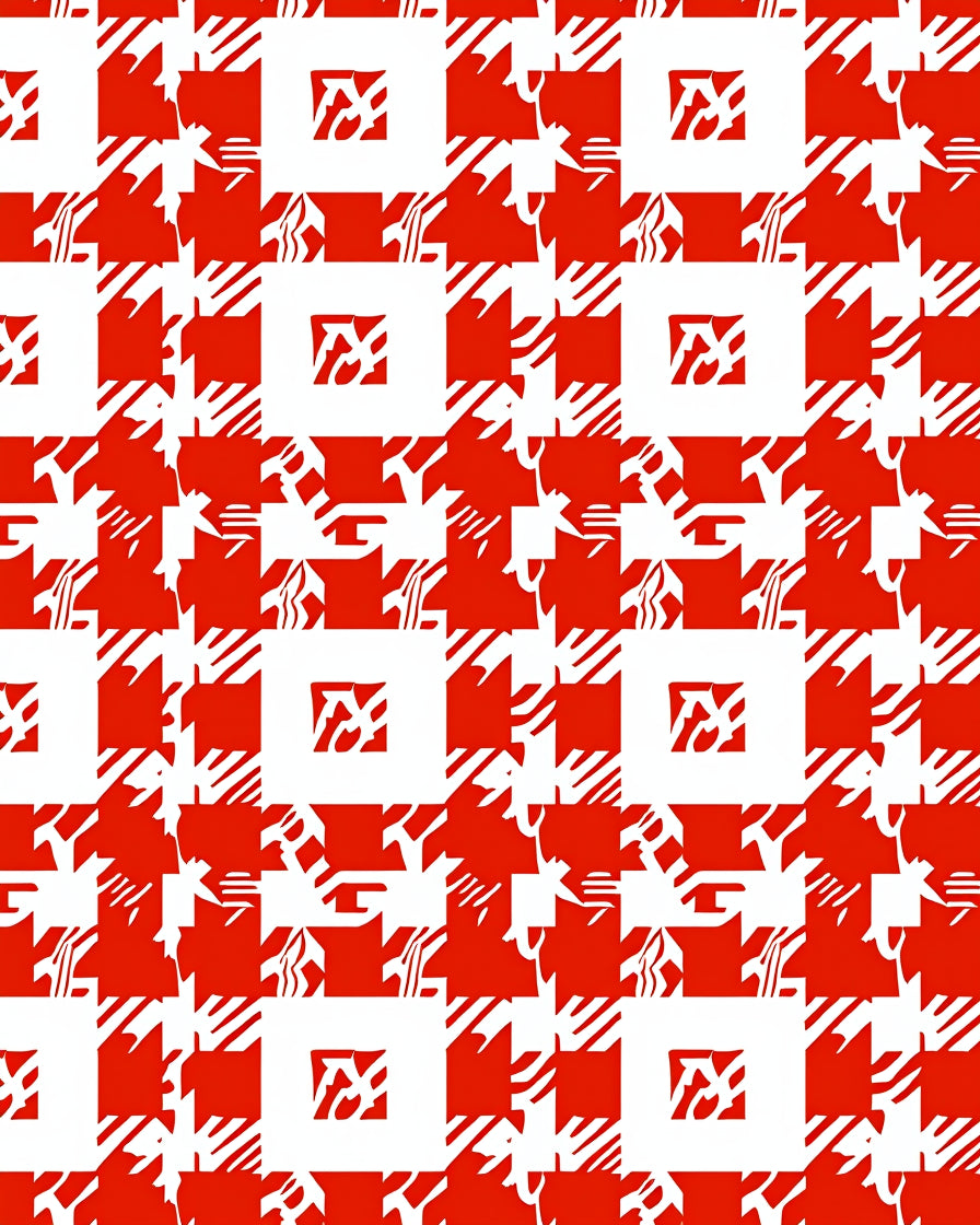 Bold Red 2 Tone Geometric Houndstooth Rug