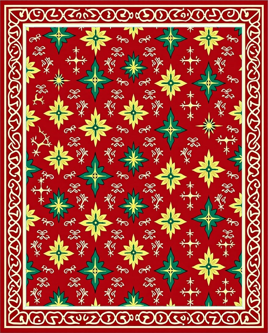 Crimson Floral Geometric Embossed Rug