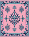Elegant Pink Blue Floral Scroll Pattern Rug