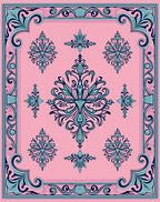 Elegant Pink Blue Floral Scroll Pattern Rug