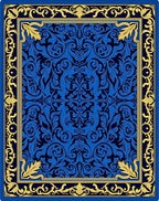 Ornate Blue Gold Floral Pattern Rug