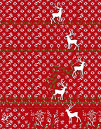 Red White Deer Floral Pattern Rug
