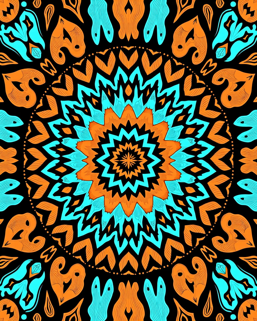 Bold Orange Teal Mandala Pattern Rug