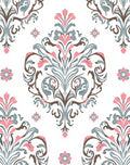 Pink Blue Floral Damask Pattern Rug