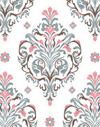 Pink Blue Floral Damask Pattern Rug