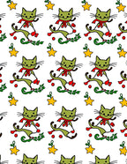 Playful Green Cats with Red Scarves Pattern Rug