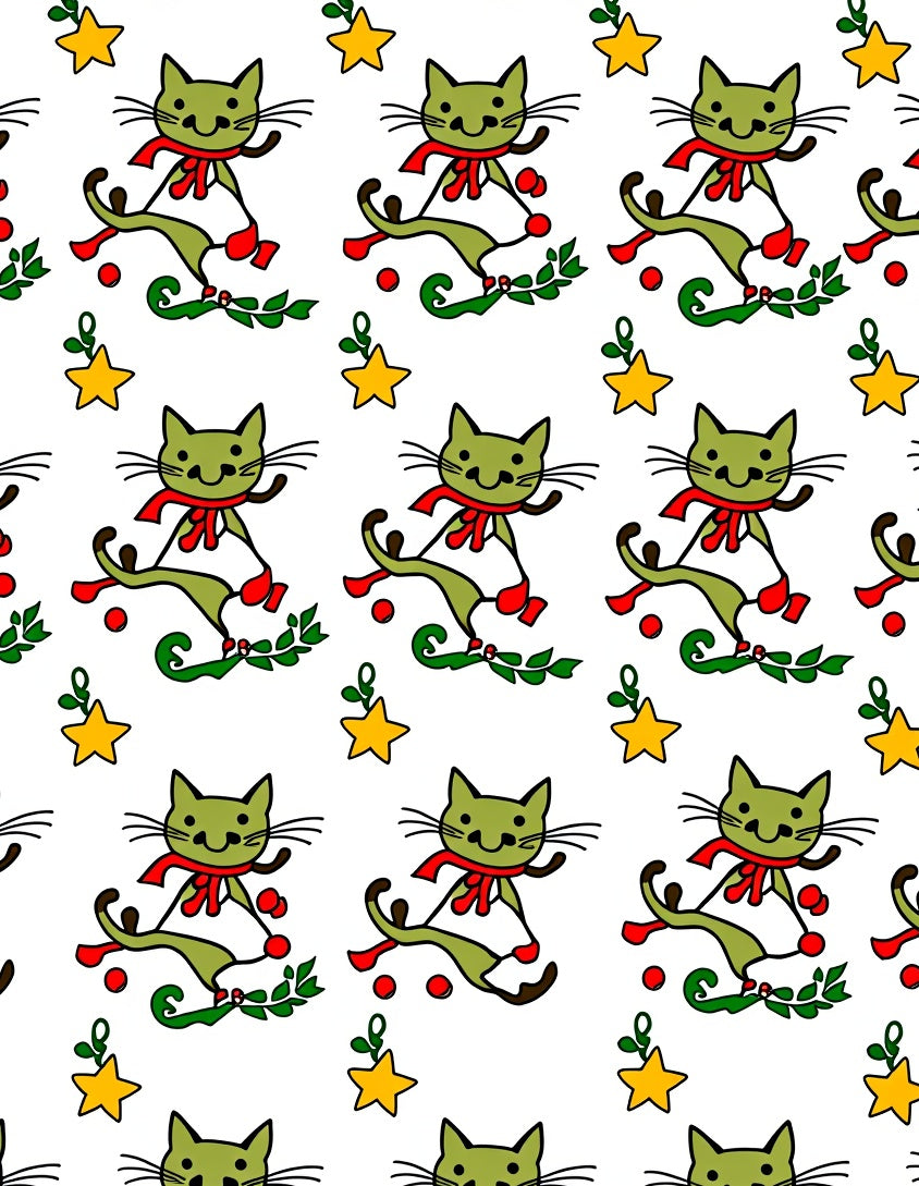 Playful Green Cats with Red Scarves Pattern Rug