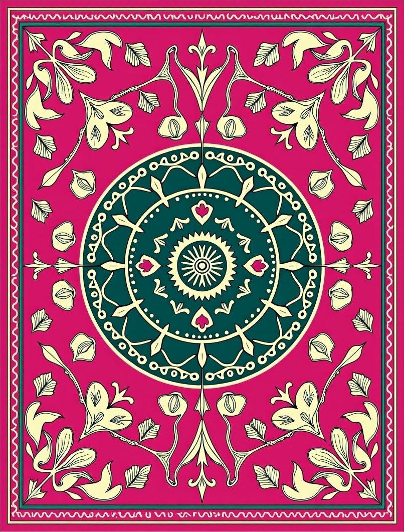 Vibrant Pink Floral Medallion Design Rug