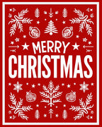 Festive Red Christmas Tree Snowflake Design Rug
