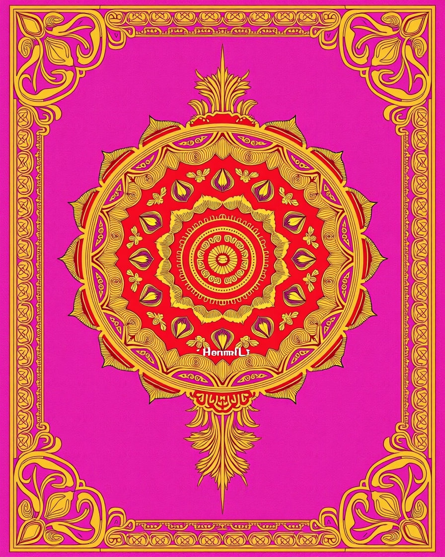 Vibrant Red Gold Mandala Border Design Rug