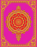 Vibrant Red Gold Mandala Border Design Rug