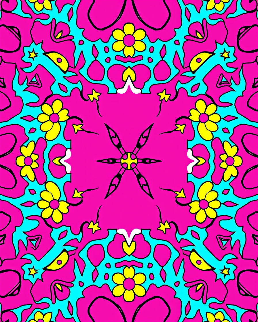 Vibrant Pink Yellow Floral Pattern Rug