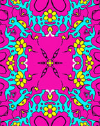 Vibrant Pink Yellow Floral Pattern Rug